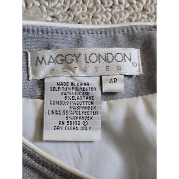 Vintage‎ Maggy London Dress Sz 4p Midi Gray Women's Slimming Sheath Zipper - Picture 4 of 7